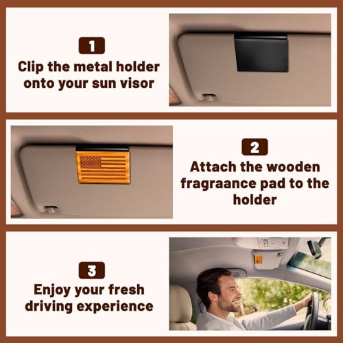 Image of Car Air Freshener - Wood Air Freshener - American US Flag Design - Car Odor Eliminator for Visor Clip - Sun Visor Clip Scent (Orchard /Starter Kit)