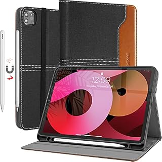 ZAEXAE Case for iPad Pro 11 Inch 2021/2020/2018 with Pencil Holder, PU Leather Soft TPU Back Cover Auto Wake/Sleep Stand Case for Apple iPad Pro 11 3rd/2nd/1st Generation, Denim Black Brown