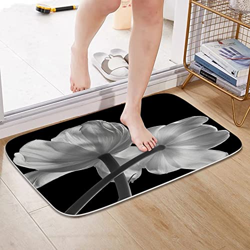 Schwarz und Weiß Blume Modern Bloom Rural Daisy Floral Badezimmer Teppiche und Matten Set 3-teilig, Memory Foam… – Bild 7