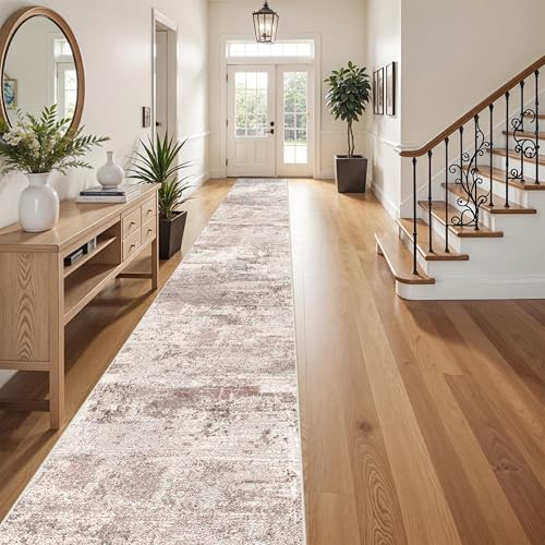 RUUGME 3x20 Runner Rug Washable - Runner Rug Stain Resistant for Living Room Non Slip Indoor Entryway Rubber Backing Carpet Bedroom Kitchen Distressed Floor Decor Mat Machine Washable 3x20 Brown