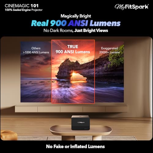 Image of MyFitSpark CINEMAGIC 101 TrueColors Native 1080P HDR10 4K Support Home Cinema Android Projector | Real 900 ANSI Lumens | 100% Sealed Optical Engine | Auto Focus + Keystone | High-Contrast | WiFi 6