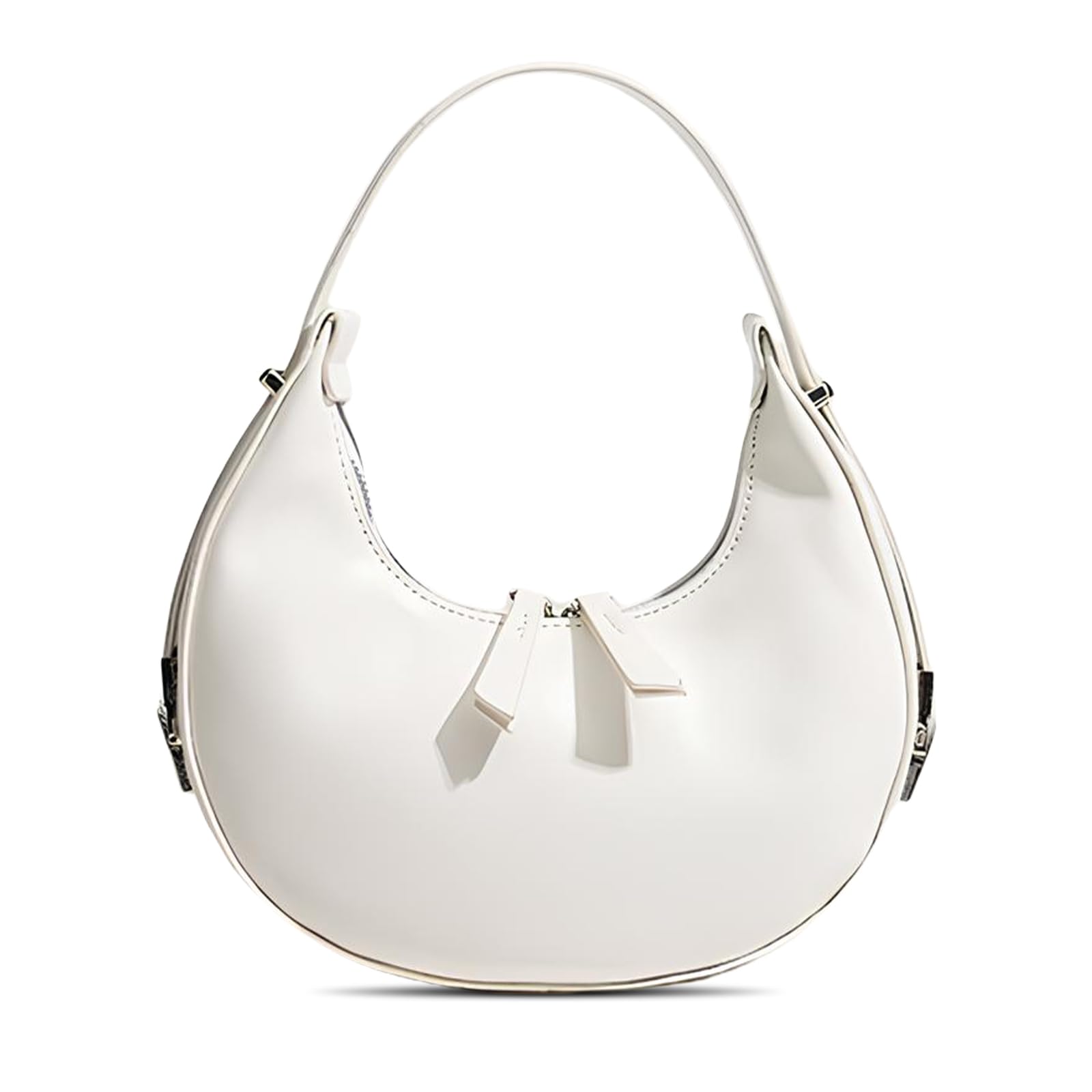 YYW Womens Clutch Purse Shoulder Handbags Crescent Bag Leather Zipper Adjustable Shoulder Strap Hand Bags White