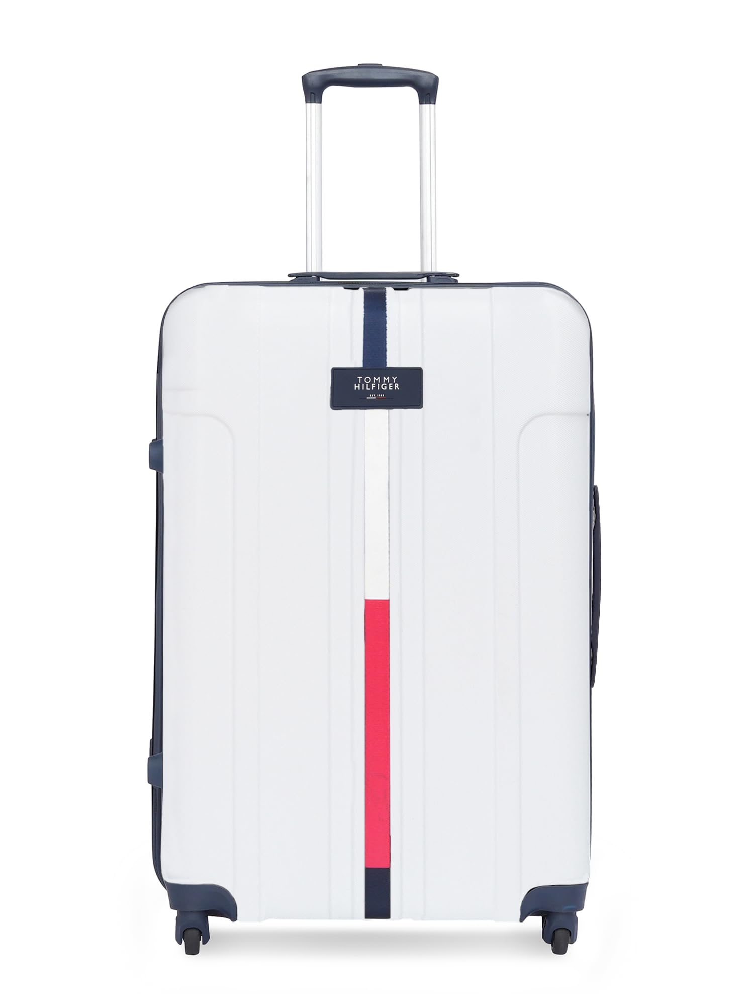 Tommy Hilfiger Wyoming Check-in Luggage | 66cm Mid Size Trolley Bag|Durable Polycarbonate Hardshell Suitcase with TSA Lock|360° Spinner Wheel & Adjustable Telescopic Handle|85L Capacity|Color- White