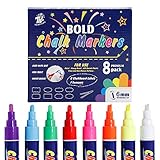 TBC Rotuladores de Tiza Liquida Borrado en Húmedo, Punta 6 mm - Paquete de 8 Colores para Vidrio, Pizarras Blancas Y Pizarras Negro, para el Hogar, la Escuela o la Oficina