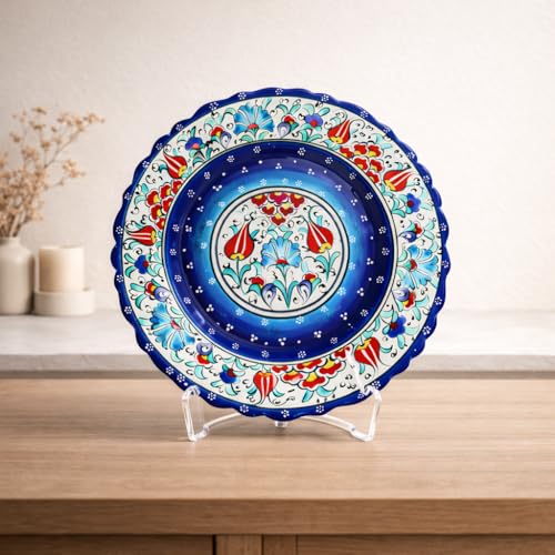 Handmade Turkish Ceramic Decorative Plate 9.85 Inch (25 cm) – Ottoman Floral Design, Wall Hanging or Tabletop Display, Glazed Home Décor - Image 5