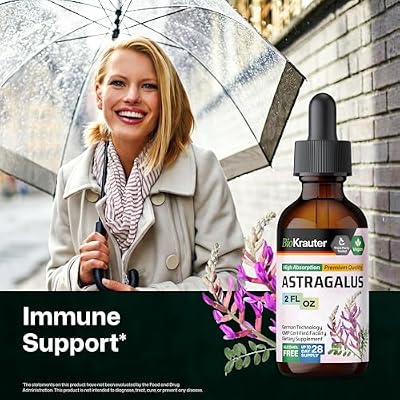 BIO KRAUTER Astragalus for Immune Support - Vegan Astragalus Root Herbal Supplements 685 mg for Daily Wellness - Liquid Extract 2 Fl.Oz., 28 Days of Supply, Alcohol & Sugar Free