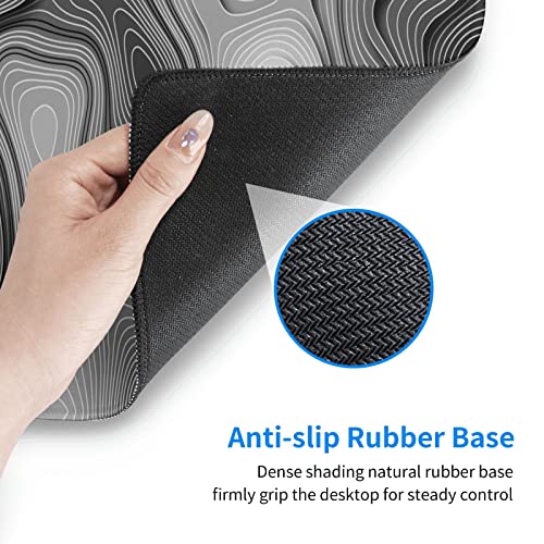 Image of 3D Topographic Map Mouse Pad Grey White Gaming Mouse Pad XL Desk Mat Large Desk Pad Non-Slip Rubber Base Keyboard Mouse Mat with Stitched Edges for Home Office Work