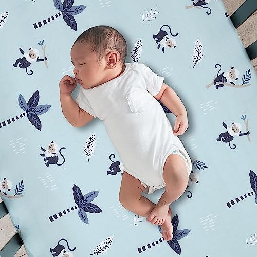 Image of Lambs & Ivy Jungle Party 100% Cotton Monkey /Palm Tree Fitted Crib Sheet