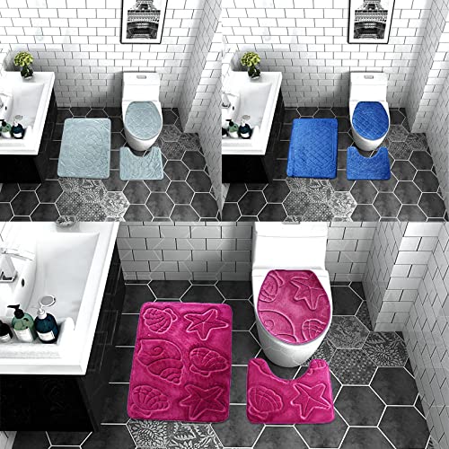 Claean-Acces-Home Wc Deckelbezug Dreiteilige Memory-Schaum-Matte Ottomane Muschelschale Geprägte Toiletten-Bodenmatte… – Bild 6