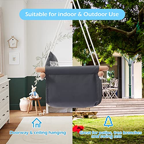 Secure Baby Swing Seat With Safety Belt - Baby Canvas And Wooden Swing Chair With Lace Décor Cushion - Hanging Indoor Swing For Infants & Baby Swing Outdoor - Tree Toddler Swing For Backyard Outside #TOP6