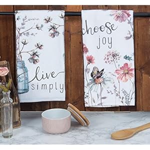 Kay Dee Designs Kitchen Towel Set 2 pc Choose Joy and Live Simply Terry Hand TowelsWhite