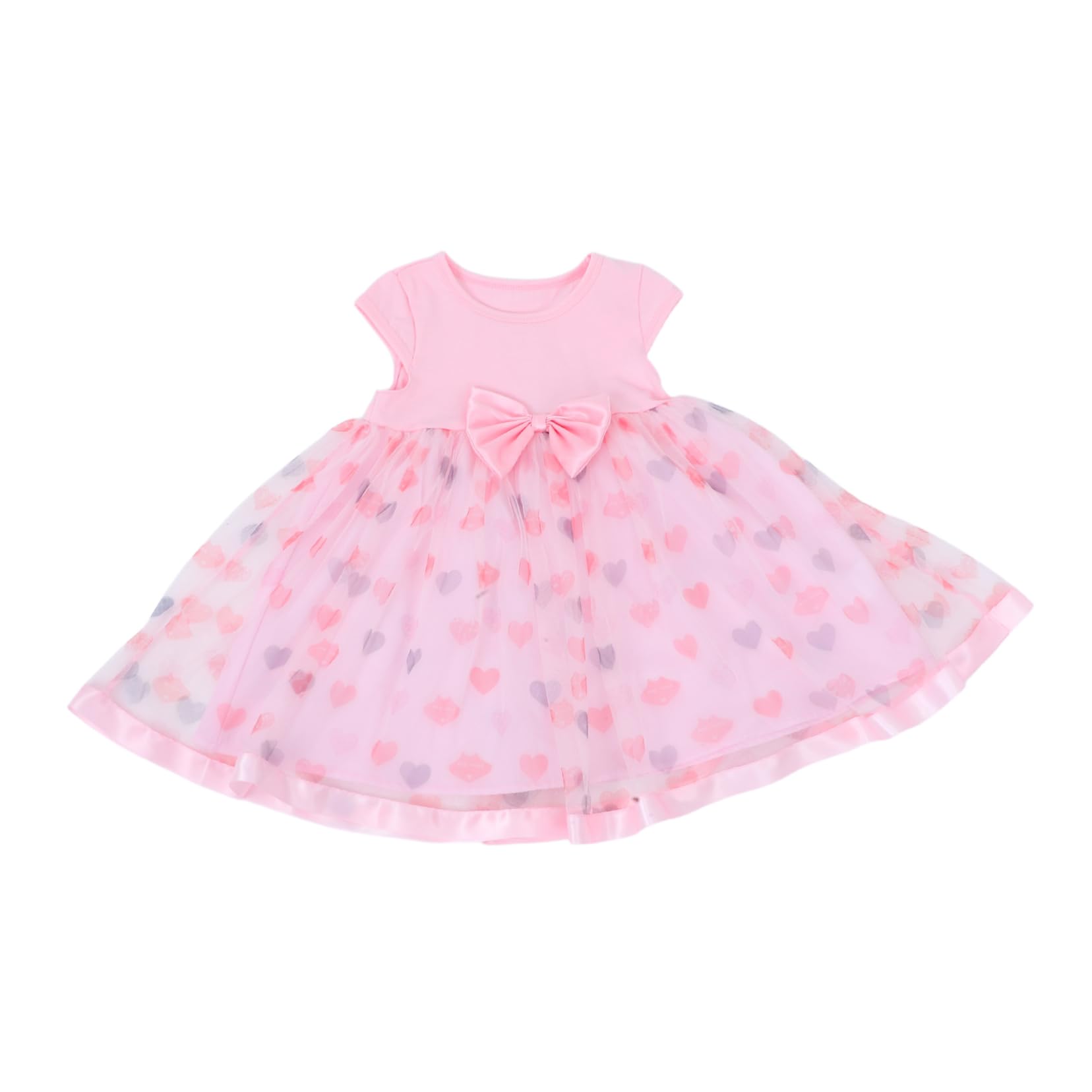 NOLITOY Girl Sleeveless Dress Heart Design Mesh Fabric Dance Dress Comfortable Breathable Baby Girls Summer Outfit for Birthdays and Photoshoots Pink