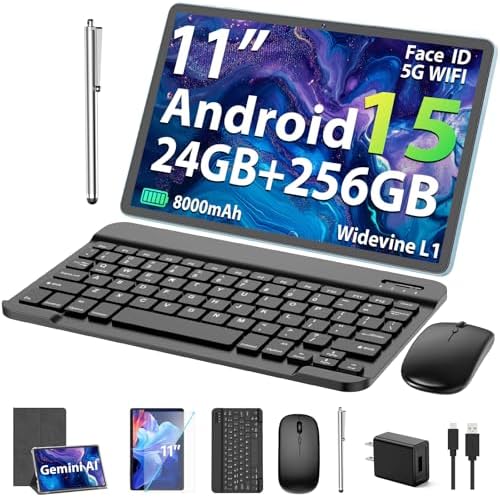 Suicoey 2026 11 inch Android 15 Tablet with Keyboard, 24GB+256GB, 2TB Expand, 8000mAh, 5MP+13MP, 5G WiFi, Gemini AI, Split Sc