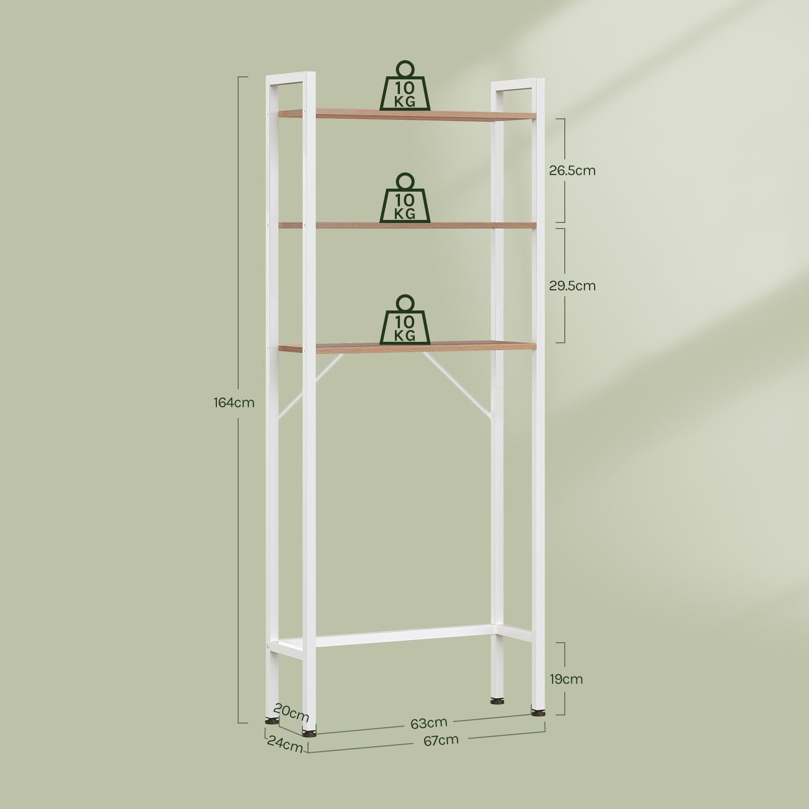 EUGAD Meuble WC, Meuble Dessus Machine à Laver, à 3 Niveaux, Gain d'Espace, Chêne Clair + Blanc, 67x20x164cm