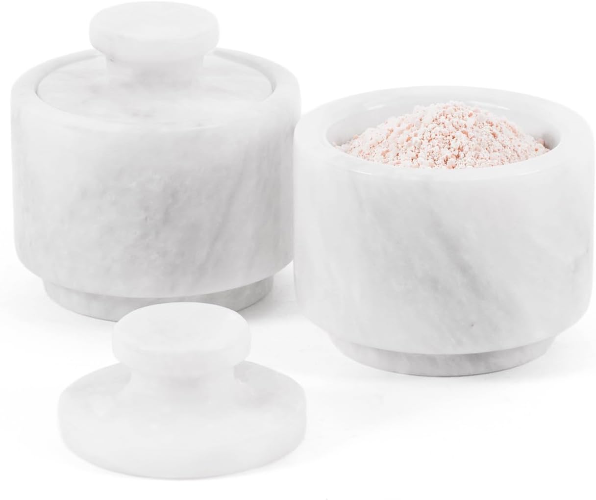 MARBLOUS KRAFTS Marble Salt Cellar with Lid 3″ Inch White Stone Salt Holder for …