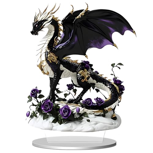 Rose Black Gold Dragon Acrylic Office Apartment Home Animal Ornament, Figurine Acrylique 2D, Objet décoratif Plat, décoration médiévale avec Dragon