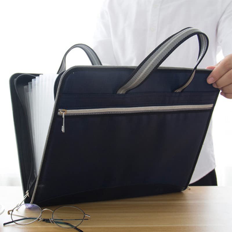 Cartella espandibile Cartella for ufficio in tela e pelle 12 strati Portafoglio espandibile Document Organizer File Folde A4 36x28cm Borsa di grande capacità