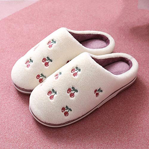 LIANGXIEW Baumwollpantoffeln,Frauen Indoor Warm Plüsch Home Hausschuhe Mode Kirsche Obst Slipper rutschfeste Weiche Liebhaber Winter Weibliche Schuhe Damen Rutschen,37 Cover