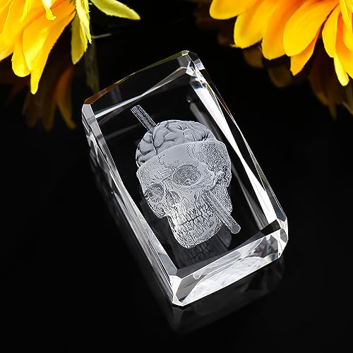 Image of Qianwei 3D Crystal Skull Decor- Halloween Skull Light Witch Figurines Occult Medieval Goth Satanic Home Desk Glass Skull Decor Witchy Gifts Horror Lilith Statue