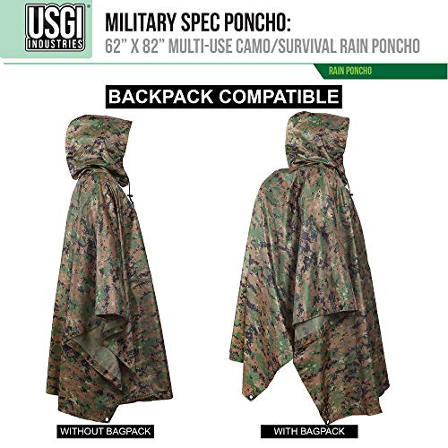 USGI Industries Military Style Poncho Multi Use Rip Stop Camouflage Regen Poncho, MARPAT, Einheitsgröße