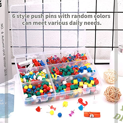Yizzvb 430 Pcs Push Pins Set, 6 Style Thumb Tacks-Multicolor Wooden Pushpin Clips Map Marking Pins Push Pin Hooks Square Pins For Photo Wall, Bulletin Board, Home Wall, Home Office School Supplies #TOP2