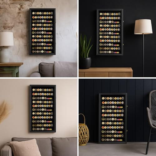Image of Silipull Lighter Display Case Wall Mount Display Case for Lighter Detachable Wooden Cabinet W /98% UV Acrylic Door Lockable Spoon Storage Box Collection(Black Finish,80 Challenge Coin,Challenge Coin)