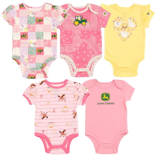 Image of John Deere Farm Animals Tractor Truck Baby 5 Pack Short Sleeve Bodysuits Newborn to Infant Sizes (Newborn - 24 Months)