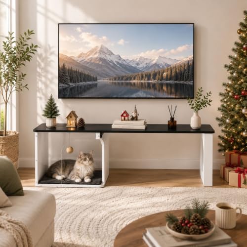Image of WLIVE Coffee Table-Cat House with Cat Scratcher Pad + Ball, White