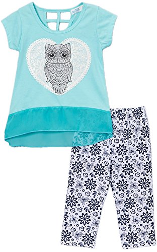 Image of ToBeInStyle Girl's 2 Piece Outfit Top & Leggings Set Casual Graphic Shirt Capri Pants