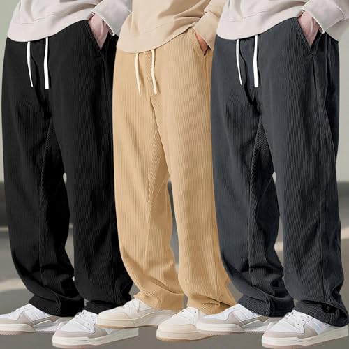 Image of Preneum Men Mid Rise Poly Cotton Loose Fit Trouser|Korean Style Travel & Lounge Wear with Pockets (Available in Plus Size)