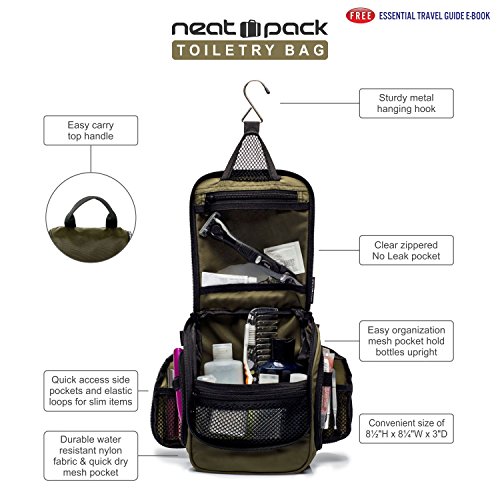 Compact Hanging Toiletry Bag and Organizer, Water Resistant with Mesh Pockets (Forest)