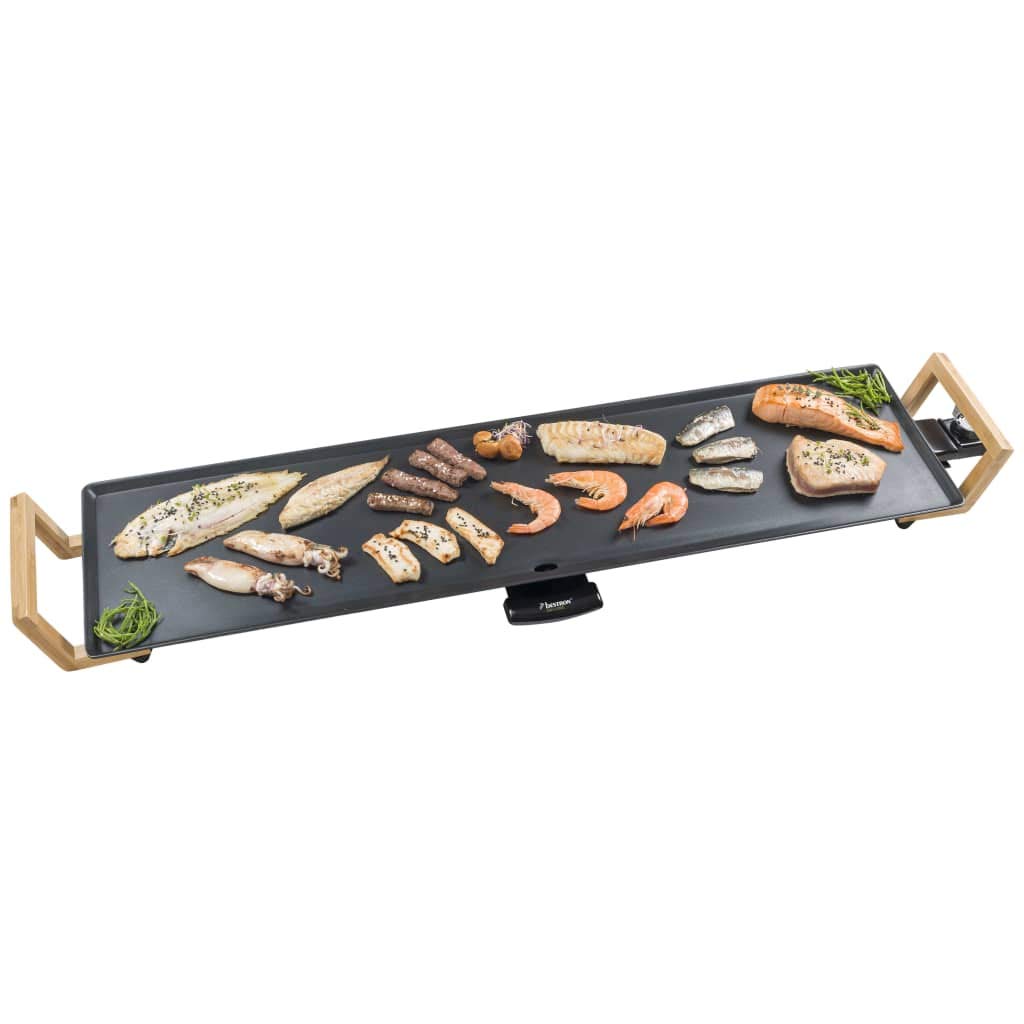 Bestron XXL Plancha electrica para cocinar en diseño ASIA, plancha cocina con revestimiento antiadherente, Parrilla eléctrica para hasta 8 personas, 1800 vatios, color: negro