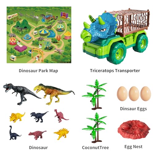 image for TEMI Dinosaur Truck Toy for Kids 3-5 Years, Triceratops Transport Car 