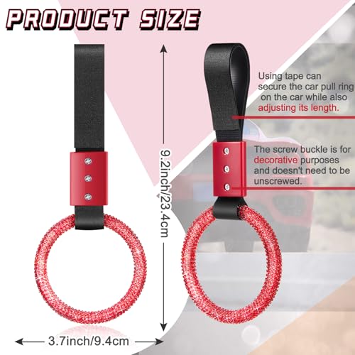 Image of Fabbay Bling Car Accessories Bling Round Handle Ring Car Accessory for Women Hand Strap Drift Charm Rear Bumper Warning Ring Decor for Auto Bus Interior Exterior Decoration(Red, Round Style)