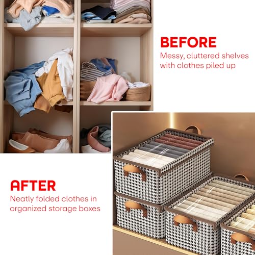 Image of PRIME PICK Foldable Clothes Storage Organizer Box with Handles, Non Woven Wardrobe Storage Bag for Clothes, Blankets and Toys, Black White (Black Pack of 4-XXL)