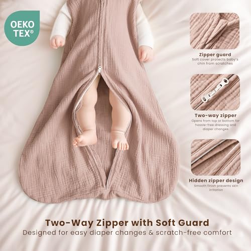 Image of Konssy Muslin Baby Sleep Sack 0-6 Months, 0.8 TOG Baby Wearable Blanket