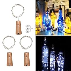 Lamparas De Mesa Con Botellas De Cristal Akynite Corcho con Luces para Botellas de Cristal, Luz de Botella Vino, 20 LEDs 2M Cadenas de Guirnaldas, Tapones con Luces, Luz Corcho Decorativa para Mesa de Navidad Boda, Blanca Fria, 3 Piezas