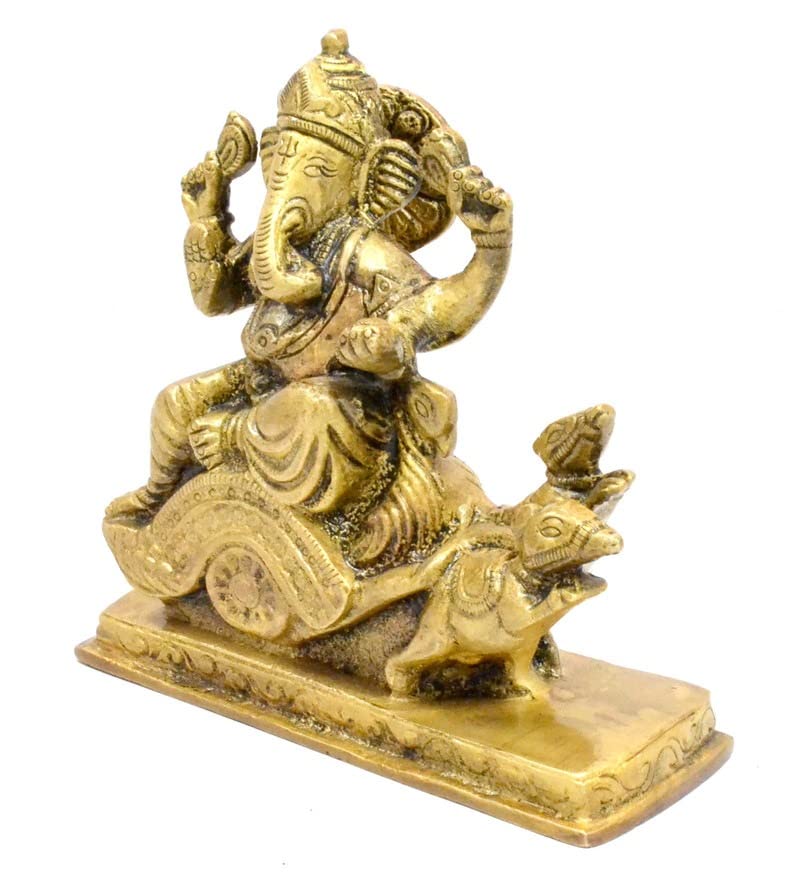Statua religiosa in ottone di Ganesha Ganpati, idolo Ganesh Murti, decorazione per la casa per puja, altezza 11,4 cm