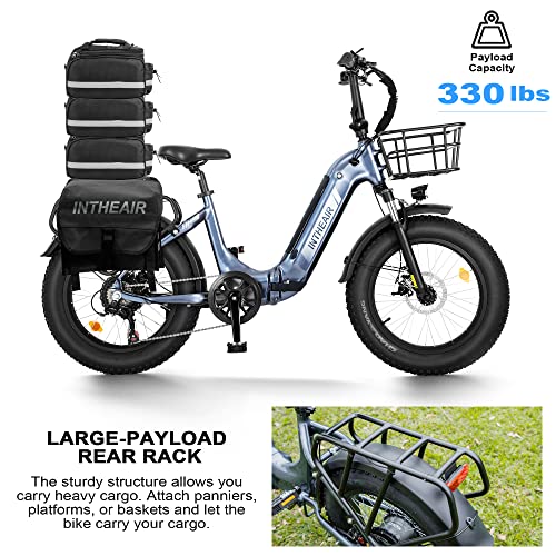 Intheari Electric Bike - 750W Motor Ebike For Adults, 20" Fat Tire Folding Commuter Electric Bicycle, 48V 13Ah Removable Battery, 28Mph Commute/Mountain E Bike (Gray) #TOP6
