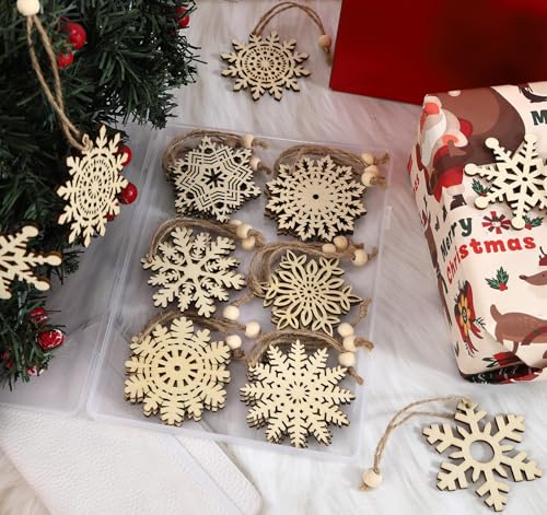 Anstore Holz Schneeflocken Anhänger 7cm, 27 Stück Christbaumschmuck...