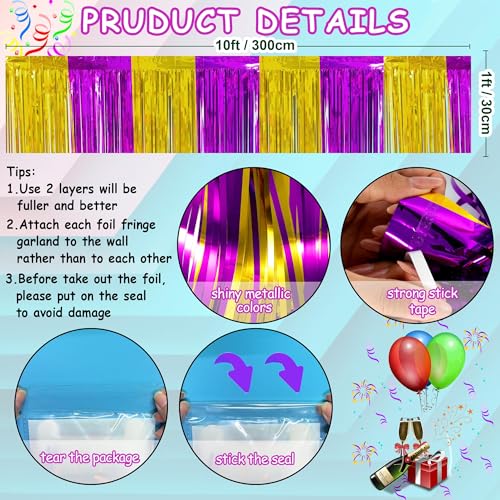 Image of 4 Packs Total 39 Ft Graduation Parade Floats for Trailer Car, Purple Gold Foil Fringe Garland Tinsel Streamers Banner Table Skirts for Graduation Homecoming Birthday Party (Purple Gold)