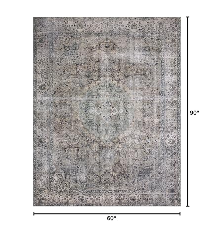 Loloi Layla Collection LAY-06 Taupe/Stone 5'-0" x 7'-6" .13" Thick Area Rug, Soft, Durable, Vintage Inspired, Distressed, Low Pile, Non-Shedding, Easy Clean, Printed, Living Room Rug