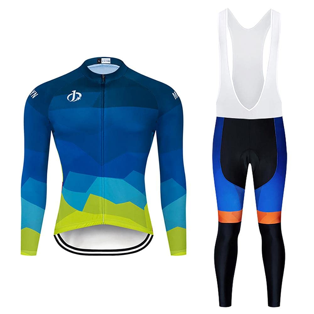 Moxilyn Radtrikot Set Herren Fahrradtrikot, Langarm Set mit 20D-Gel-gepolsterten Langarm Trägerhose Radhose, Atmungsaktiv Elastische Schnell Trocknend Fahrradbekleidung Set für Radfahren MTB
