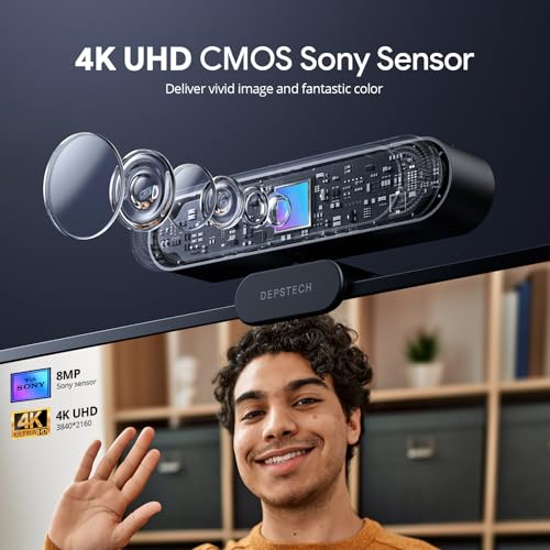 DEPSTECH DW49 Pro Webcam 4K Featuring 3X Zoom, Dual Microphones, Remote, 1/2.55 Inch Sony Sensor, Auto Focus Streaming Camera for PC Mac Skype - 0