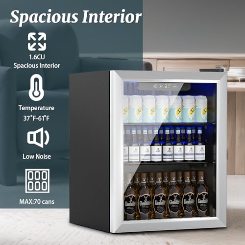 Image of DOGHLY 1.7 Cu.ft Beverage Refrigerator Cooler, 72 Cans Mini Fridge with Glass Reversible Door, Digital Temperature Display for Soda, Beer or Wine For Office or Bar with Removable Shelves
