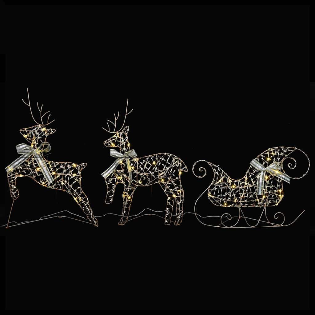 LED Rentiere mit 60 LEDs warmes Weiß, 3-teiliges Set aus PET, 44,5 x 18 x 66 cm, Weihnachtsbaumschmuck Figur für Wohnzimmer, geschützte Außenbereiche, Festliche Adventsdekoration