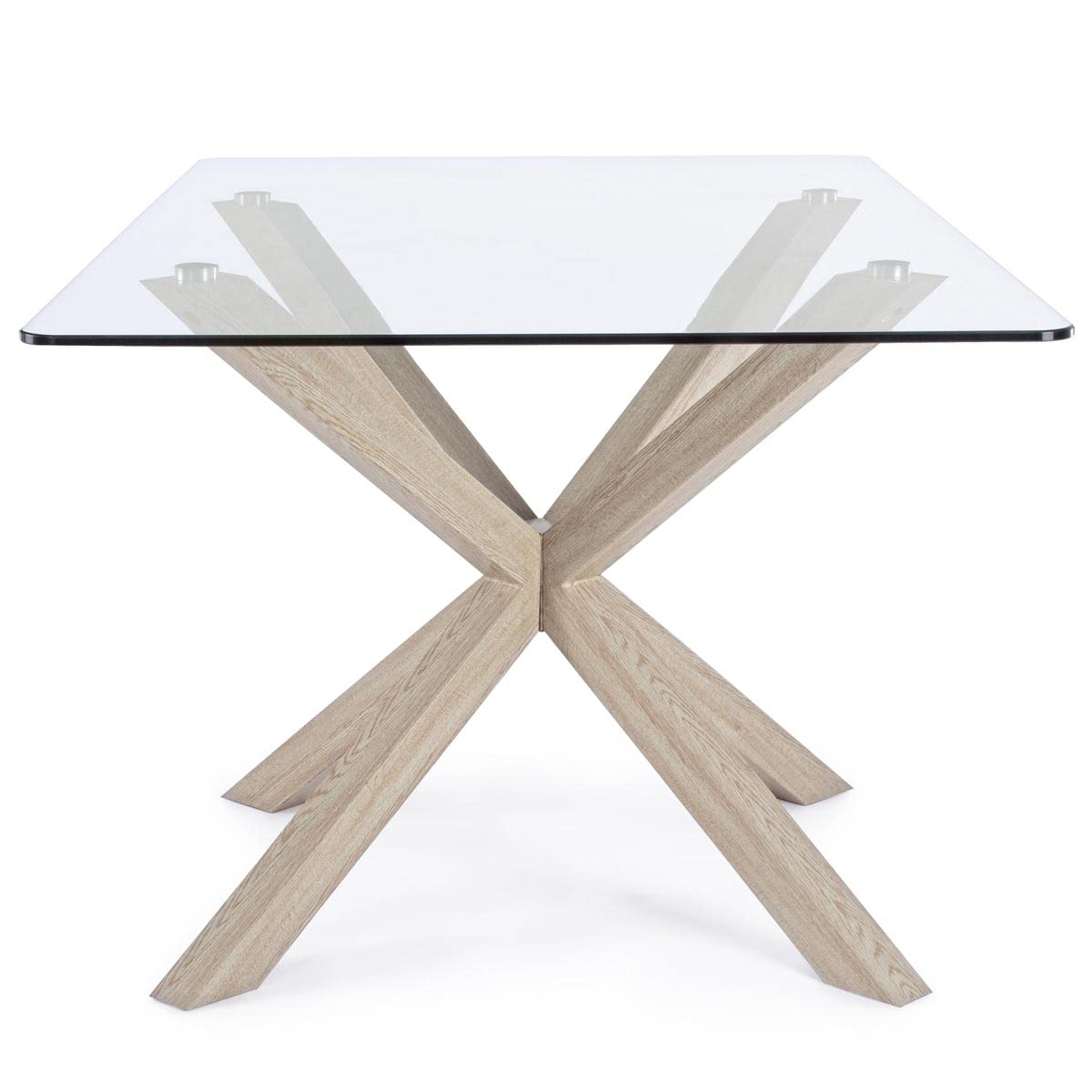 Yellowshop | Tavolo Rettangolare YAML160x90 cm cm – Piano in Vetro Temperato e Struttura in Acciaio Effetto Legno Naturale, Design Moderno per Sala da Pranzo e Soggiorno