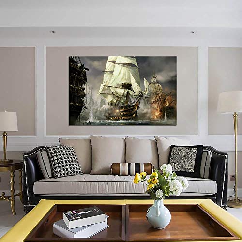 Nautical Decor Ww1 Decor First World War Sailboat Warship Vintage Painting Pictures Canvas Prints For Living Room Home Decoration Modern Large Framed Artwork For Bedroom Office Decor 24 X 36 Inches #TOP5