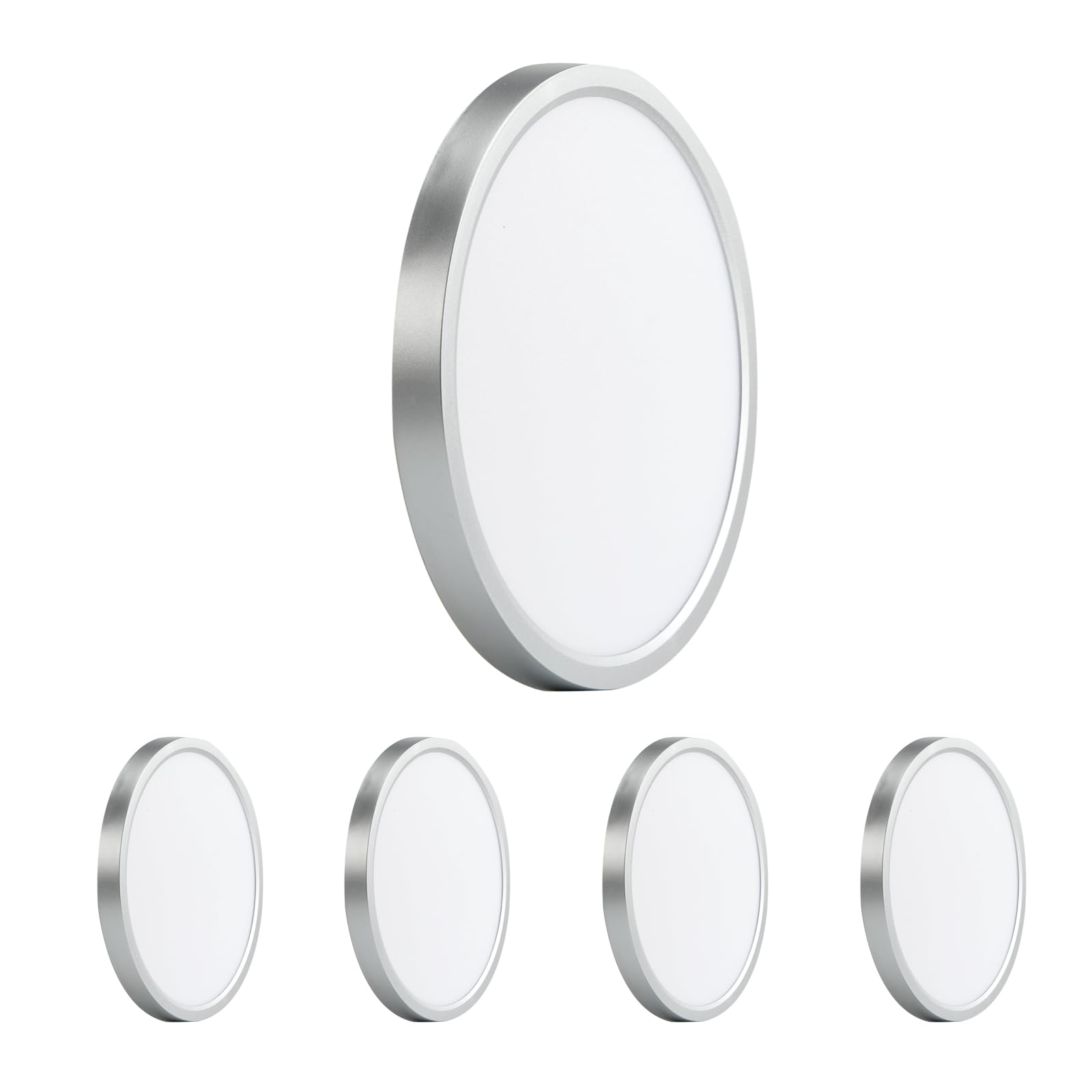 Wembanma 9 Inch LED Ceiling Light, Dimmable 5CCT 0.67 Inch Slim Round Flush Mount Lighting, 18W 2000LM Low Profile Ceiling Light for Laundry, Utility Room, 9 Inch 4Pack Silver — image 1