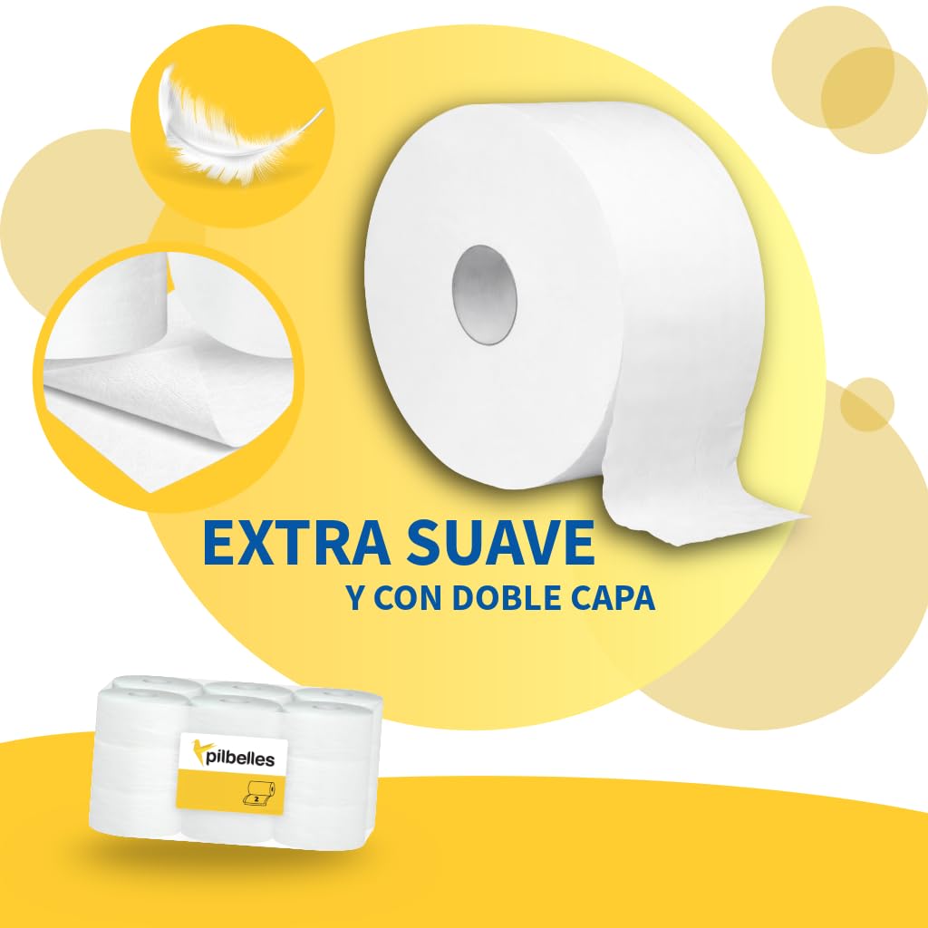 Papel Higiénico Industrial Doble Capa | Pack de 36 Uds. 100m/Rollo Papel higienico desechable y biodegadable.